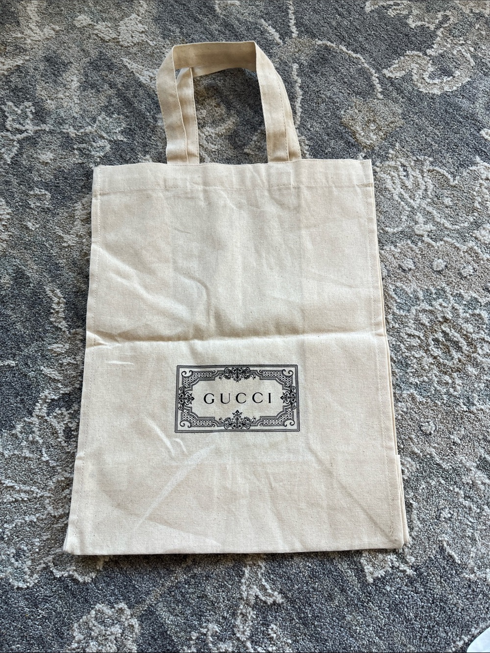 Gucci Cream Canvas Tote with Logo Plaque